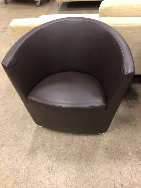 Tacchini Brown Leather/Wood Back Chair