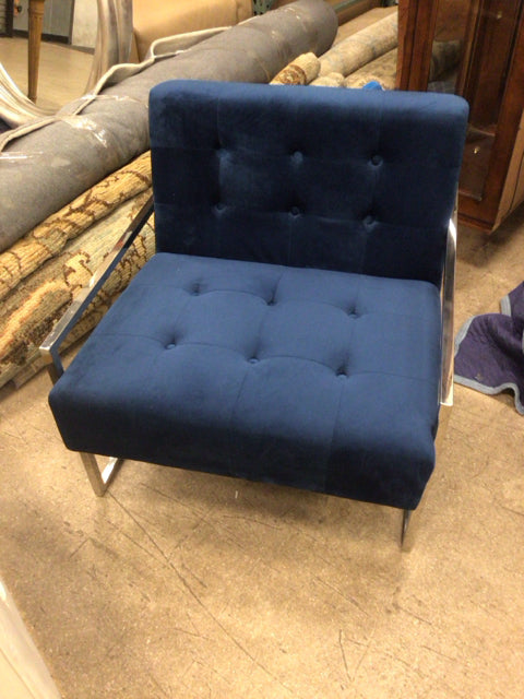 Blue Velvet Tufted Chrome Arm Chair