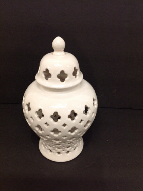 9.5" White Ceramic Urn w/Decorative Openings