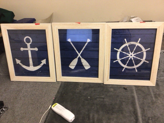 Wall Decor- Set 3 13" X 16" Blue Nauticals