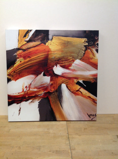 24"Sq Black/Orange Abstract on Canvas