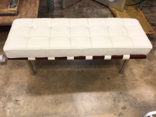 White Vinly Button Tufted Bench