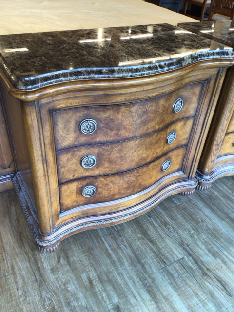 Wood Stone Top Three Drawer Bedside Chest