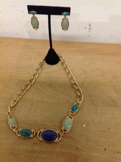 Necklace- Gold Stones W Earrings