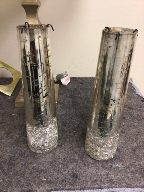 12" Pair Of Mercury Crackle Glass Tea Light Candle Holders