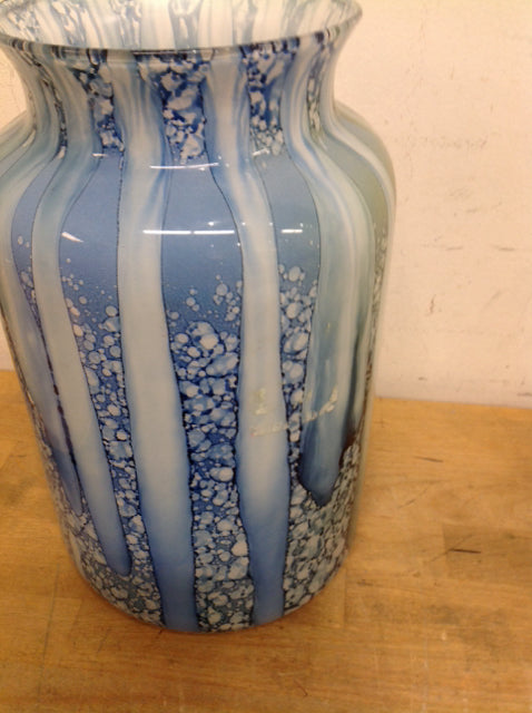 Vase - 12" Blue Drip Glass