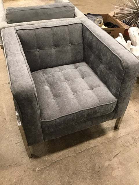 Grey Tufted & Chrome Upholstered Accent Chair