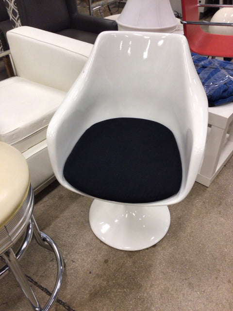 White Swivel Arm Chair W/ Black Cushion