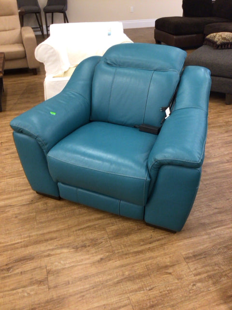 Blue Leather Power Reclining Chair