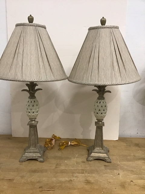 Pair 32" Porcelain Pineapple Lamps