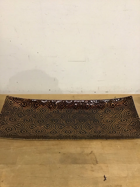 22"x8" Brown & Gold Glazed Ceramic Tray