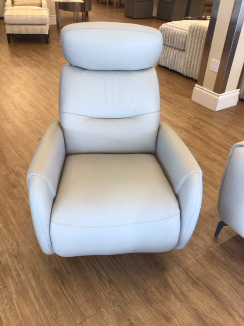 Grey Leather Manual Swivel Recliner