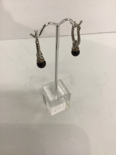 Silver Dangling Earrings w/Black Beads