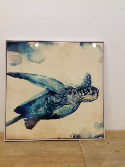 32"Sq Framed Sea Turtle Art