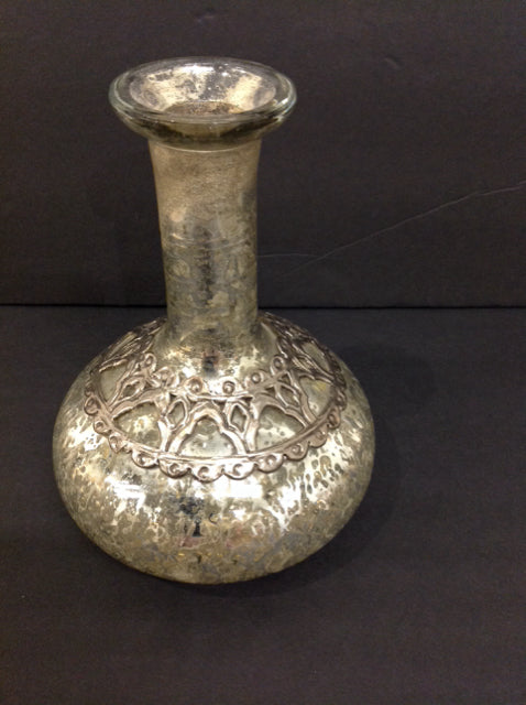 8" Decorative Indian Vase w/Metal Decor