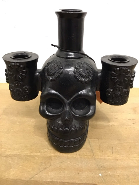 8" Black Skull 3 Candle Holder