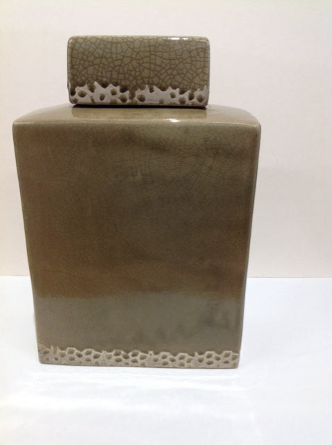 17" Coffee Crackled Ceramic Lidded Jar