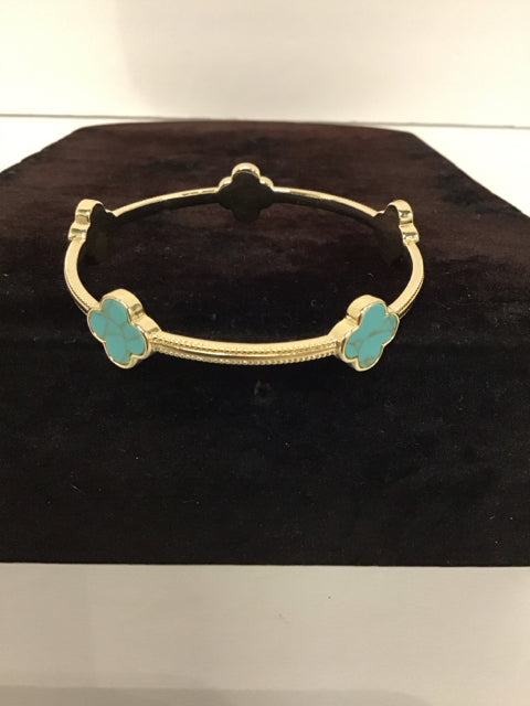 Gold Bangle Bracelet w/Turquoise