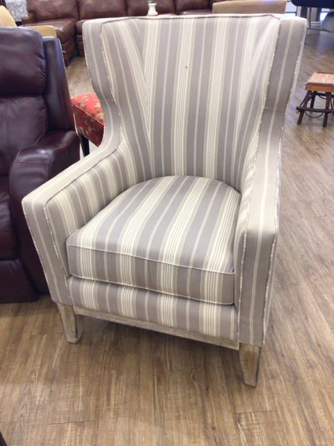 Macys Upholstered Stripe Wing Back Chair
