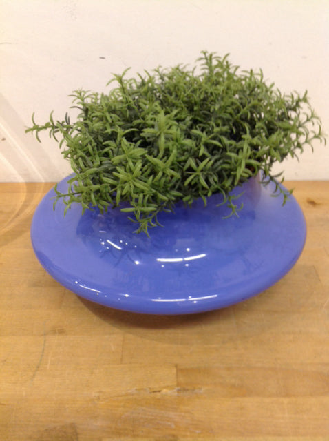 Bowl- 14" Periwinkle Glass W Green Plant