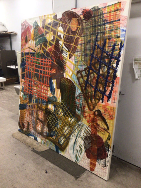 81 1/2" X 84"Frank Owen "Grid Pro Quo" Acrylic Abstract Oil Painting On Canvas