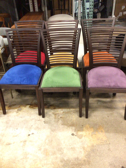 Set Of 6 Adriana Hoyos Slatted Back & Fabric Dining Chairs