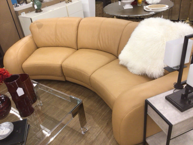 Robb & Stucky Natuzzi Tan Leather Curved Back Two PC Sofa
