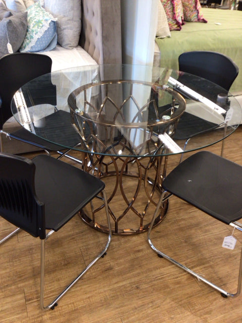 Round Glass Top Brass Colored Base Dining Table