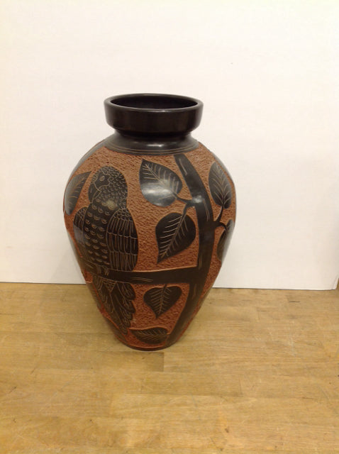 15" Brown Etched Ceramic Vase