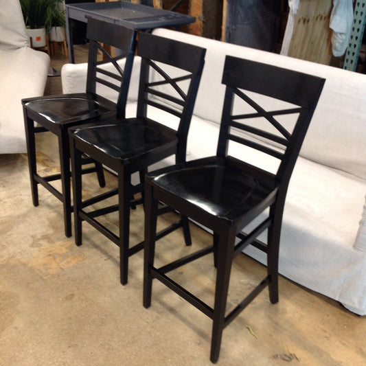 3 Ethan Allen Black Wood Bar Stools AS-IS