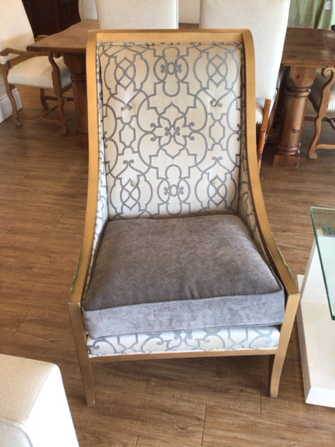 Gold Slope Arm Grey Pattern Chair