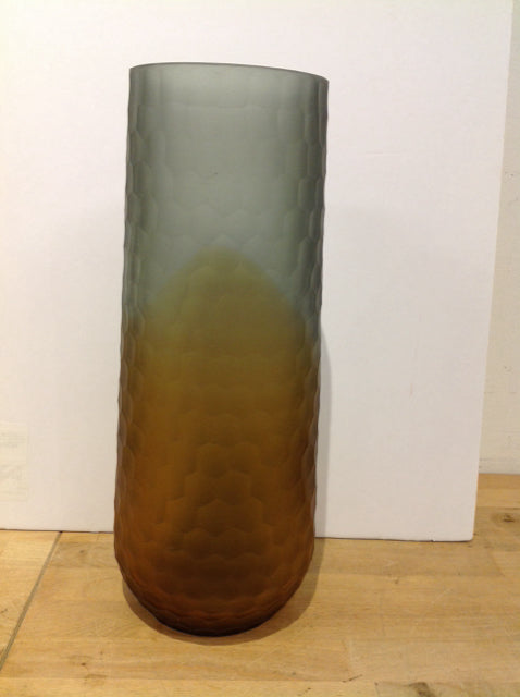 16" Frosted Brown/Green Glass Vase