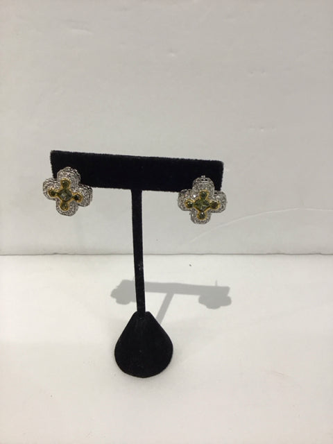 Silver Earrings w/Green/Clear Stones