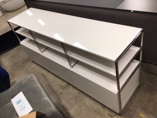 West Elm White Lacqured & Chrome Media Console Table