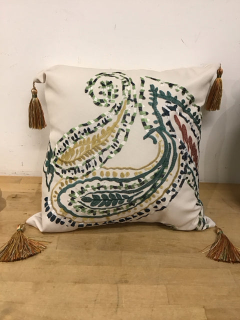 Paisley Embroidered W/Tassel Pillow