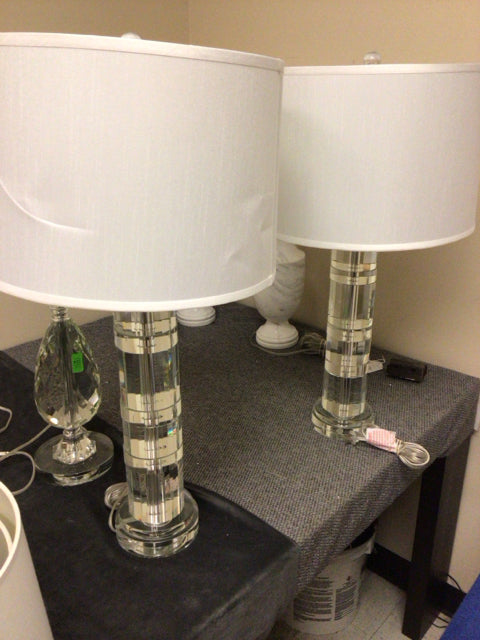 AS-IS Pair Of Ralph Lauren Farrah Crsytal Table Lamps W/Shades(Chip In Base)