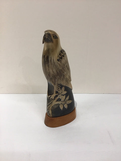 Hand Carved Hawk on Horn Figurine