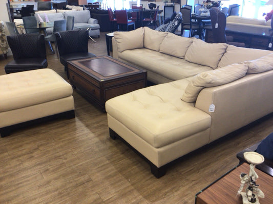 128" X 90" X 34" Bloomingdales Becker Camel/Beige Leather Sectional W/Ottoman