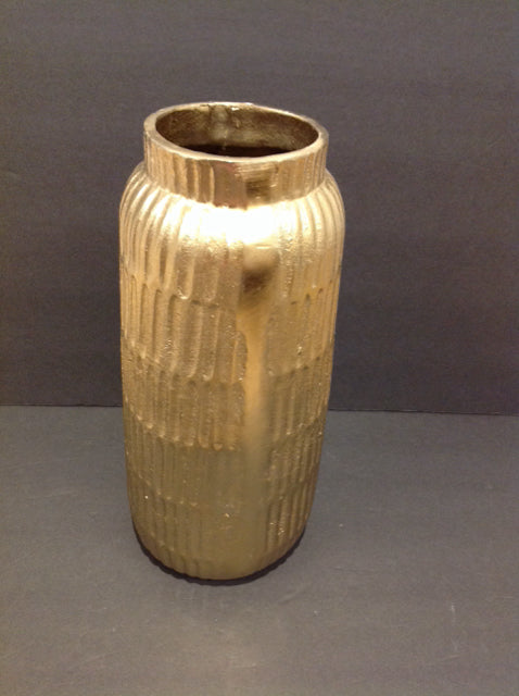 15" Gold Metal Vase w/Wide Opening