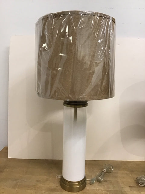 31" White Case Glass Cylinder Lamp AS-IS Switch is Bent
