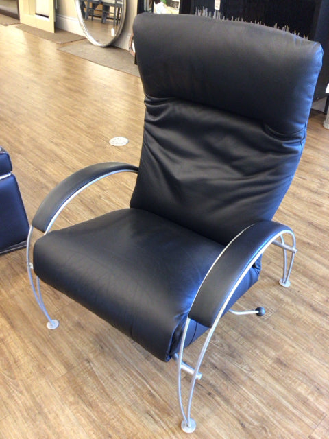 Lafar Billie Black Leather & Metal Reclining Armchair