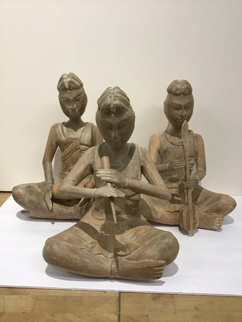 Set/3 16" Wood Carved Thai Musicians AS/IS Hand Broken