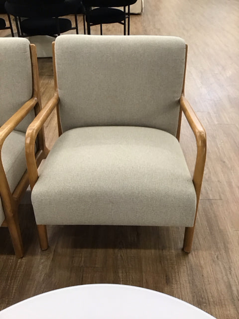 Tan Upholstered Wood Accent Chair