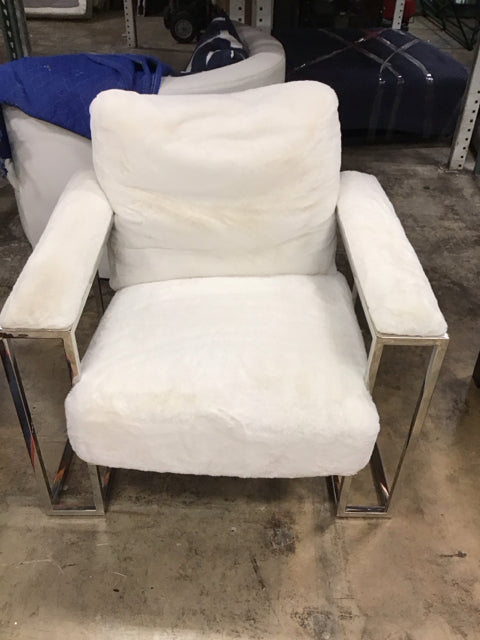 Michael Amini White Faux Fur Accent Chair