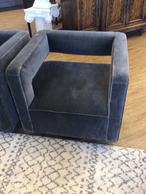 RH Drew Curved Dark Grey Swivel Chair