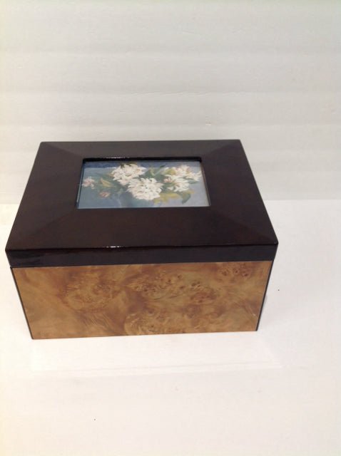 12x9.5 Wood Jewelry Box w/Painted Flowers
