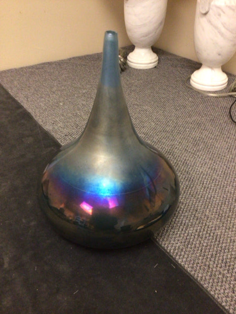 11 1/2" Blue Iridescent Glass Vase