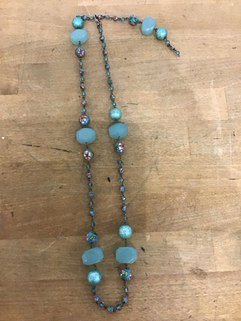 Vintage Blue Bead W/Peking Glass Necklace