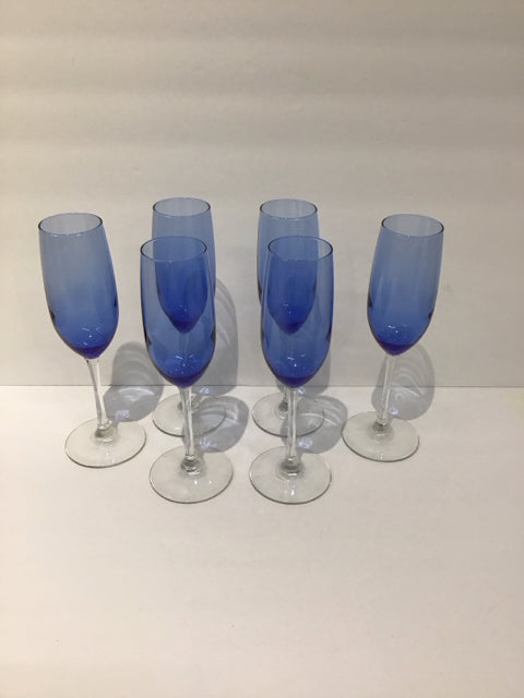 Set/6 Libbey Vina Blue Champagne Flutes
