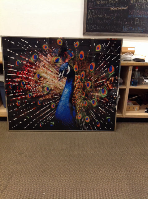 57x47.5 Framed Modern Peacock Art w/CZs